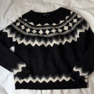 Nili Lotan Black Fair Isle Baby Alpaca Wool Sweater